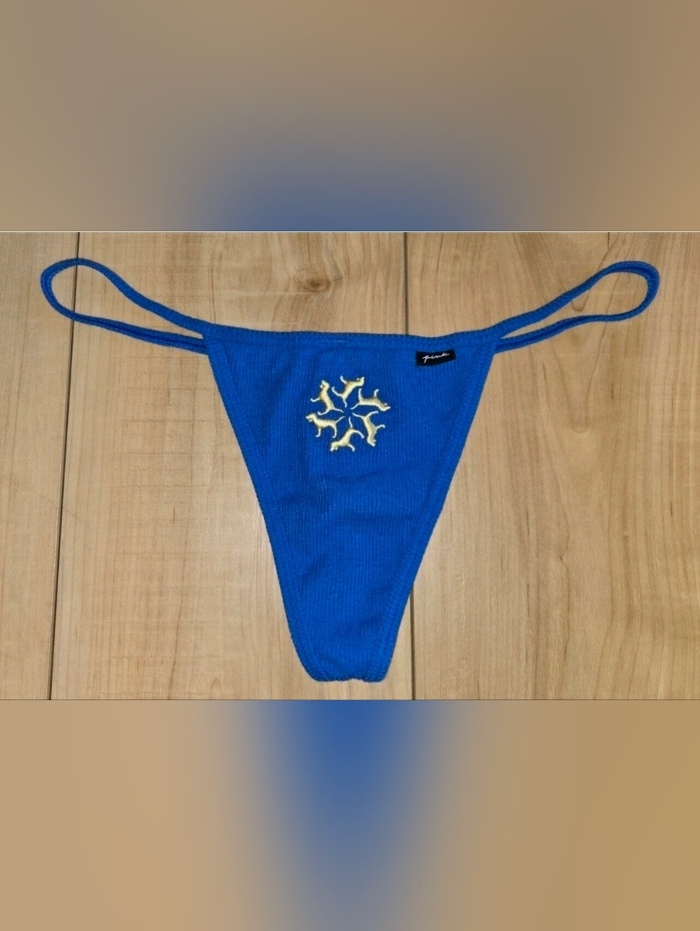 RARE VTG PINK Victoria's Secret Ribbed Embroidered  V-String Thong Panties sz XL